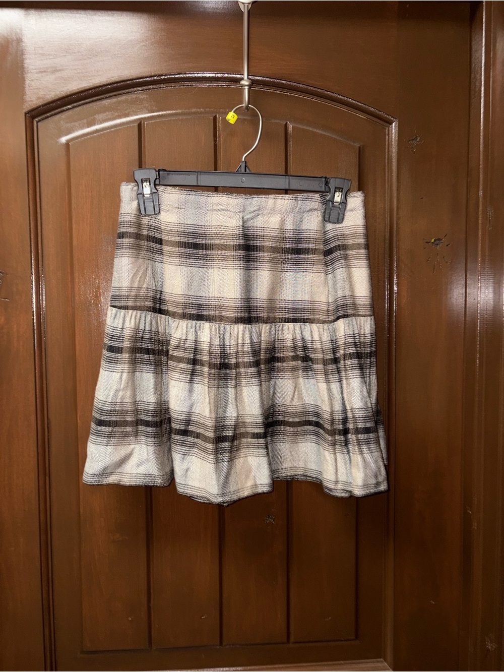 EARTHBOUND Plaid Tiered A-Line Skirt in Cream and Brown